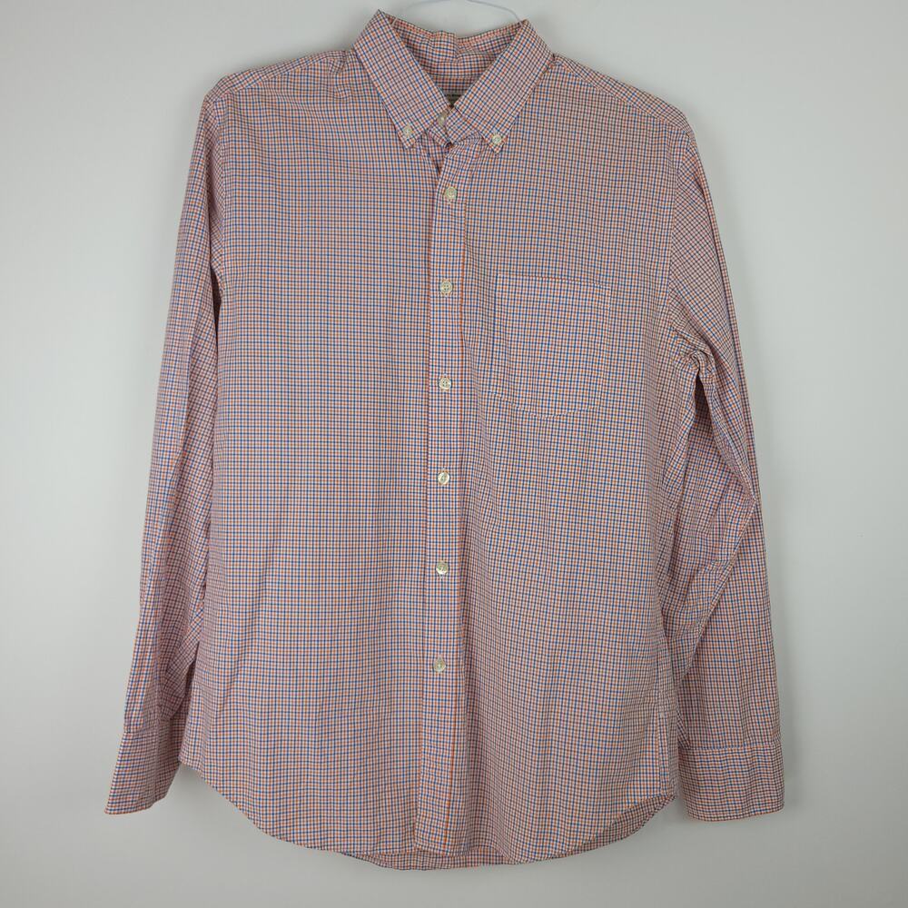 J Crew Orange Blue Plaid Woven Cotton Button Down Oxford Shirt Top Medium